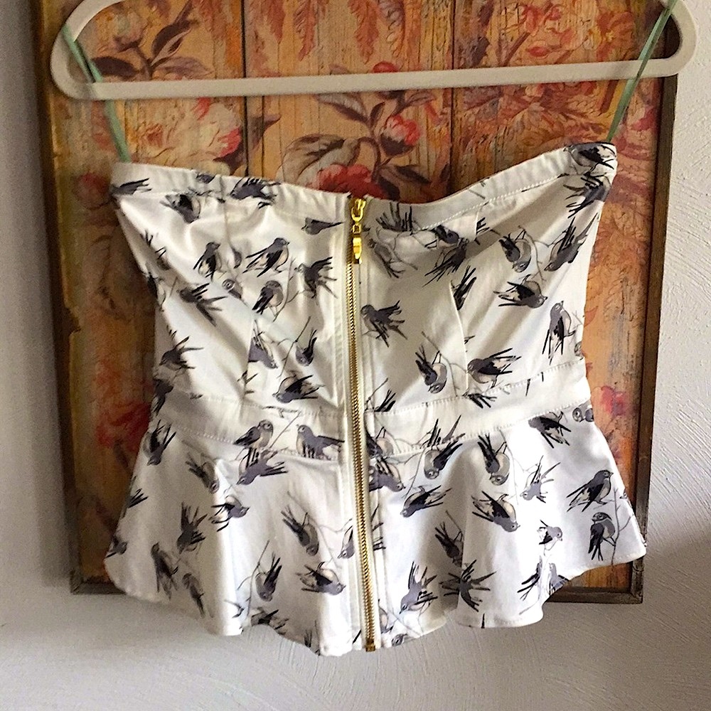 F21 EXCLUSIVE DESIGN STRETC BIRD PEPLUM TUBE TOP S